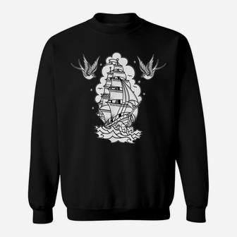 Old School Sailor Tattoo Clipper Ship And Swallows Sweatshirt | Crazezy UK