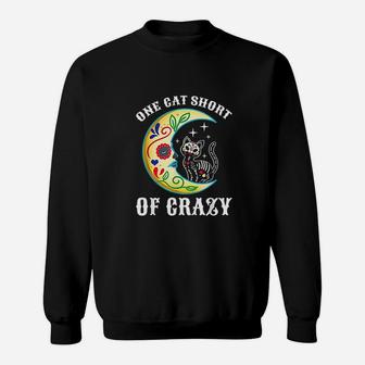 One Cat Short Of Crazy Skull Moon And Kitten Sweatshirt | Crazezy