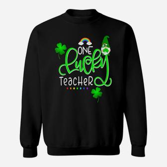 One Lucky Teacher Shirt St Paddys Rainbow Gnome Party Sweatshirt | Crazezy