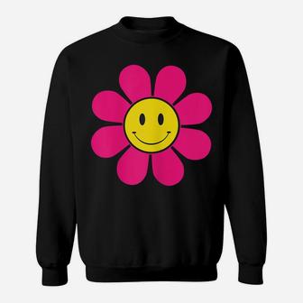 Orange 70S Retro Funky Flower With A Yellow Smiling Face Sweatshirt | Crazezy