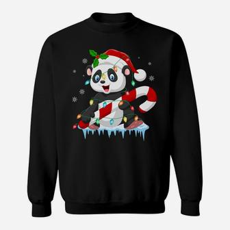 Panda In Santa Hat Xmas Tree Lights Ugly Christmas Pajamas Sweatshirt Sweatshirt | Crazezy DE