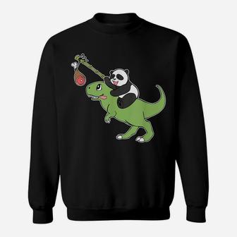 Panda Riding A T-Rex Funny Dinosaur Panda Shirt Sweatshirt | Crazezy