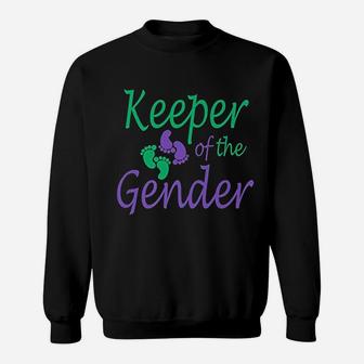 Party Gender Reveal Purple And Green Keeper Of The Gender Sweatshirt - Thegiftio UK