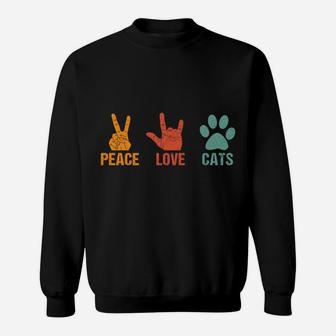 Peace Love Cats Paws Designs Cat Owner Present Vintage Cat Sweatshirt | Crazezy