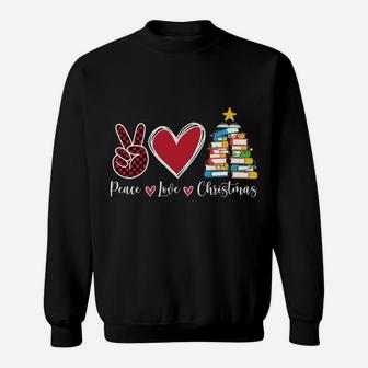 Peace Love Christmas Tshirt - Funny Christmas Tree Book Tree Sweatshirt | Crazezy