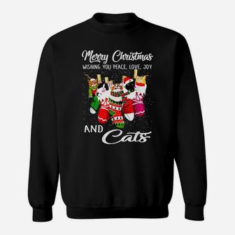 Peace Love Joy And Cat In Sock Christmas Sweatshirt | Crazezy CA