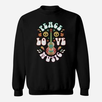 Peace Love Music Guitar Hippies Retro Shirt Sweatshirt - Thegiftio UK