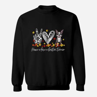 Peace Loves Boston Terrier Autumn Leaves Thanksgiving Gifts Sweatshirt | Crazezy