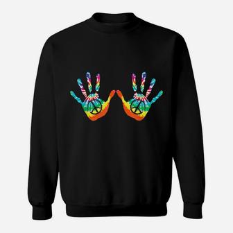 Peace Sign Love Handprint 60S 70S Tie Dye Hippie Costume Sweatshirt | Crazezy UK