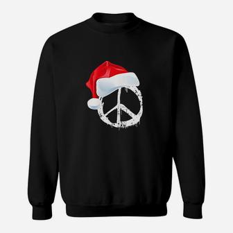 Peace Sign Vintage Distressed Symbol Hippie Santa Hat Sweatshirt | Crazezy