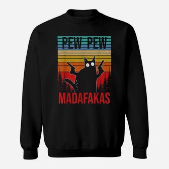 Pew Pew Madafakas Vintage Crazy Cat Funny Graphic Sweatshirt | Crazezy
