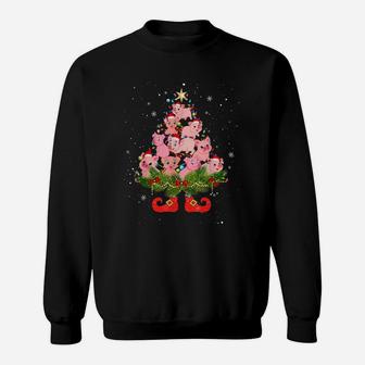 Pigs Christmas Tree Lights Funny Santa Hat Lover Sweatshirt | Crazezy UK