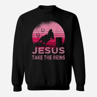 Pink Retro Horse Barrel Racing Jesus Take The Reins Rodeo Sweatshirt | Crazezy CA