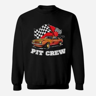 Pit Crew Checkered Flag Racing Sweatshirt - Monsterry