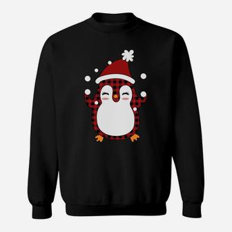 Plaid Penguin Santa Hat - Funny Penguin Christmas Sweatshirt Sweatshirt | Crazezy AU