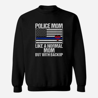Police Mom Blue Line Flag Heart Sweatshirt | Crazezy