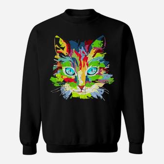 Pop Art Cat Distressed Style Sweatshirt - Monsterry