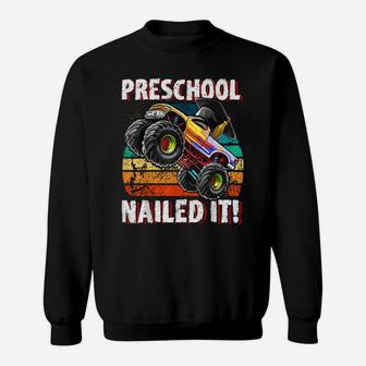 Preschool Monster Truck Retro Graduation Cap Gift For Boys Sweatshirt | Crazezy