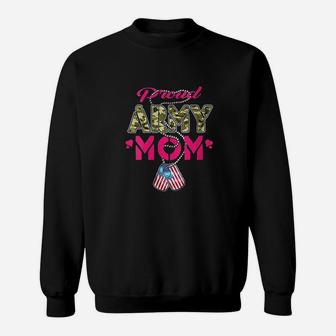Proud Army Mom Camo Us Flag Dog Tags Military Mother Gift Sweatshirt | Crazezy