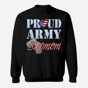 Proud Army Stepmom American Flag Dog Tag Shirt Mothers Day Sweatshirt | Crazezy