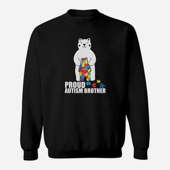 Proud Autism Brother Autism Awareness Bear Sweatshirt - Thegiftio UK