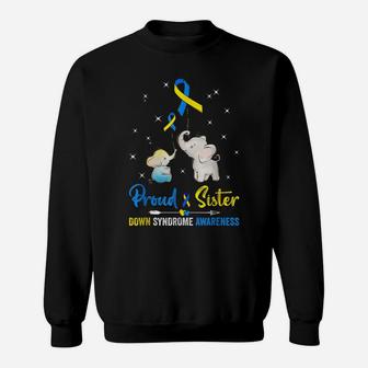 Proud Sister Down Syndrome Awareness Blue Yellow Ribbon Sweatshirt | Crazezy DE