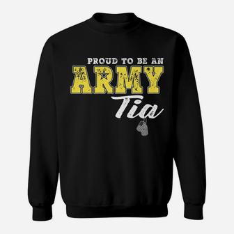 Proud To Be An Army Tia Us Flag Dog Tags Military Aunt Gift Sweatshirt | Crazezy DE