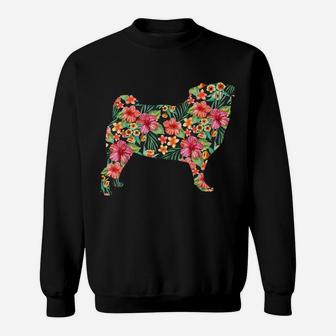 Pug Flower Funny Dog Silhouette Floral Gifts Women Men Sweatshirt | Crazezy CA