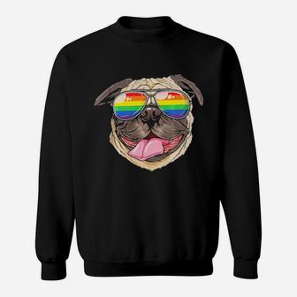 Pug Gay Pride Flag Sunglasses Lgbt Dog Puppy Lovers Sweatshirt - Monsterry