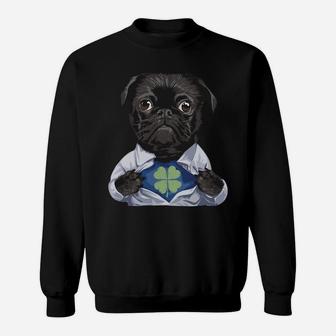 Pug Irish Clover Shirt St Patrick Day Dog Lover Gift Sweatshirt | Crazezy