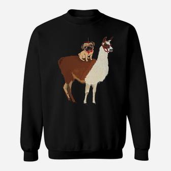 Pug Riding Llama Funny Pugdog Christmas Boys Girls Dog Lover Sweatshirt Sweatshirt | Crazezy