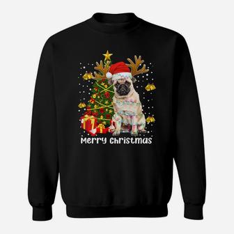 Pug Santa Christmas Tree Lights Xmas Reindeer Funny Pug Dog Sweatshirt | Crazezy DE