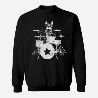 Punk Rockstar Kitten Kitty Cat Drummer Playing Drums Graphic Sweatshirt | Crazezy CA