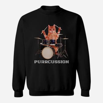 Purrcussion - Funny Cat Drummer On Drum Set Percussion Pun Sweatshirt | Crazezy