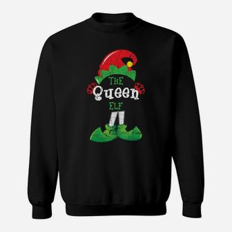 Queen Elf Funny Christmas Matching Gifts Holiday Distressed Sweatshirt Sweatshirt | Crazezy