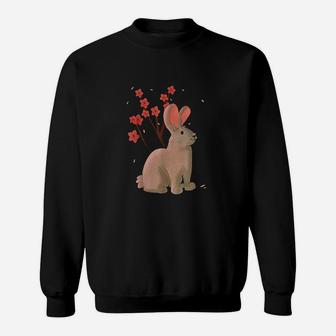 Rabbit Japanese Sakura Cherry Blossom Flower Vintage Cute Sweatshirt | Crazezy