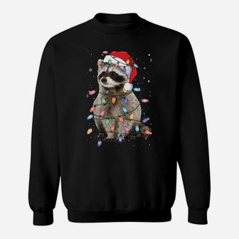Raccoon Christmas Tree Lights Pajama Racoon Lover Xmas Gift Sweatshirt Sweatshirt | Crazezy UK