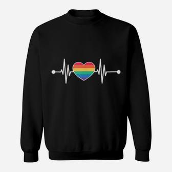 Rainbow Heartbeat Cute Lgbtq Gay Pride Month Sweatshirt - Monsterry UK