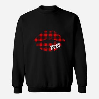 Red Buffalo Plaid Lips Sweatshirt | Crazezy