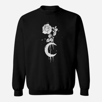 Red Flower Rose Moon E-Boy E-Girl Aesthetic Grunge Clothing Sweatshirt | Crazezy AU