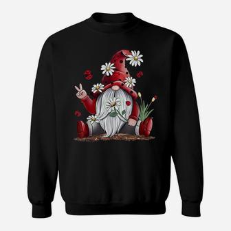 Red Gnome Hippie Daisy Flowers Gnome Ladybugs - Christmas Sweatshirt | Crazezy