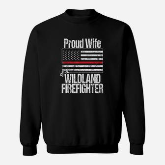Red Line Flag Product Proud Wife Of A Wildland Firefighter Sweatshirt - Thegiftio UK