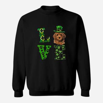 Red Miniature Poodle Love St Patrick's Hat Shamrock Carreux Verts Dog Lover Sweatshirt - Monsterry