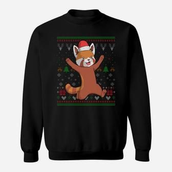 Red Panda Santa Claus Ugly Christmas Pattern X-Mas Holiday Sweatshirt Sweatshirt | Crazezy