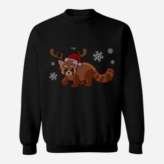 Red Panda Xmas Reindeer Ugly Christmas Sweatshirt Sweatshirt | Crazezy