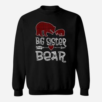 Red Plaid Big Sister Bear Christmas Pajama Matching Family Sweatshirt | Crazezy