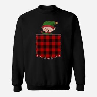 Red Plaid Elf In Pocket Buffalo Family Pajama Christmas Sweatshirt | Crazezy
