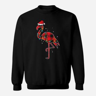 Red Plaid Flamingo Christmas Lights Funny Santa Hat Raglan Baseball Tee Sweatshirt | Crazezy