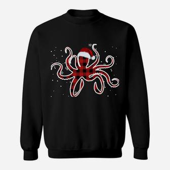Red Plaid Octopus Pajama Family Buffalo Christmas Sweatshirt Sweatshirt | Crazezy