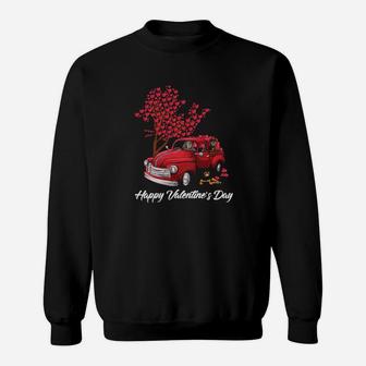 Red Truck Happy Valentines Day Rottweiler Dog Hearts Sweatshirt - Monsterry